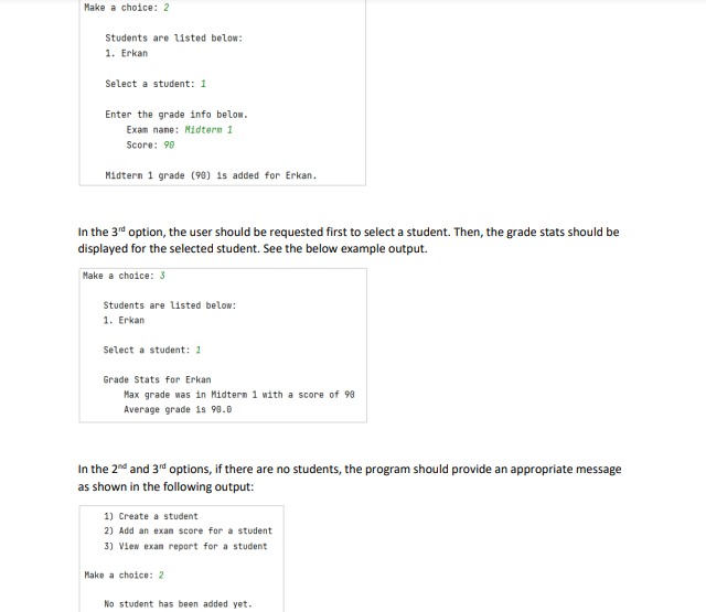 attribute: dept. The Student class should have a method called PrintGradestats which