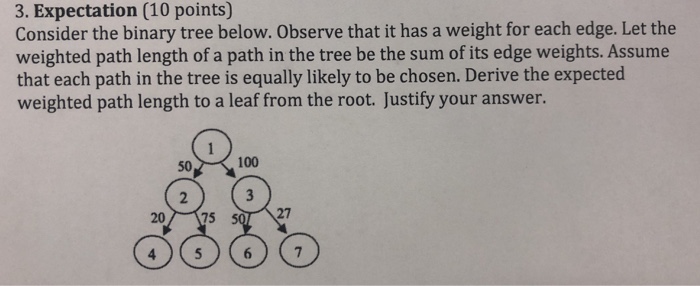 3. Expectation (10 points) Consider the binary tree below. Observe that