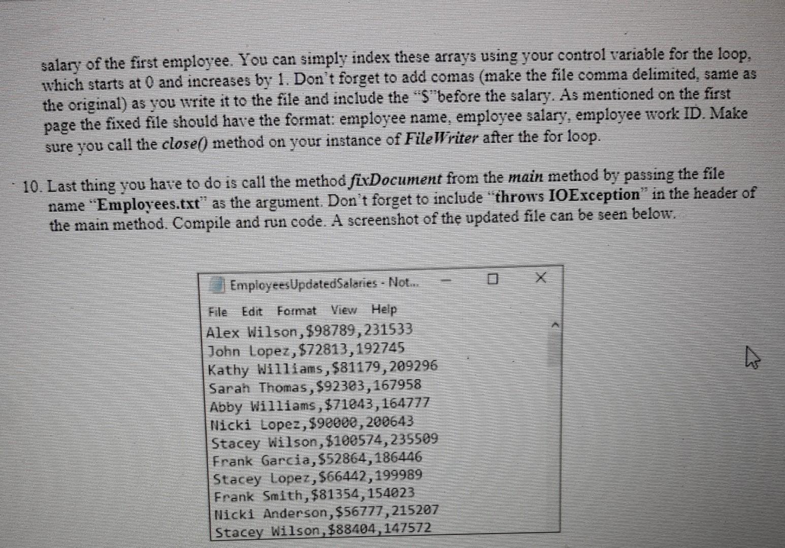 which includes their name, work ID and their salary. The file is
