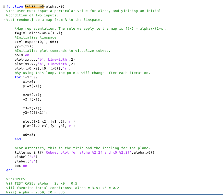 cobweb diagram. Here is the assignment, and my code is attached at