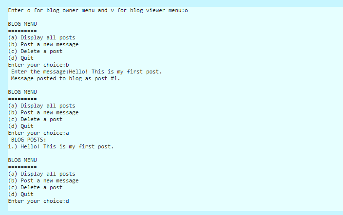 C++ Create a class for a simple blog. The owner of the
