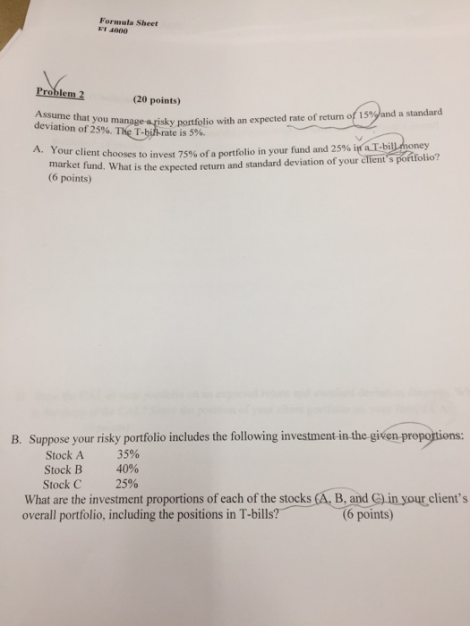  Formula Sheet 20 points) Assume that you expected rate return of
