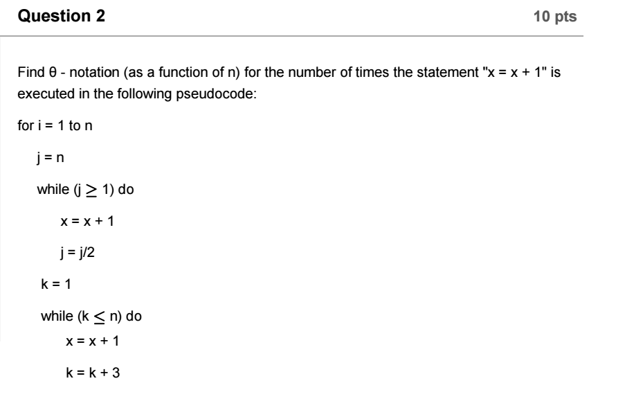 Find Theta notation (as a function of n) for the number of