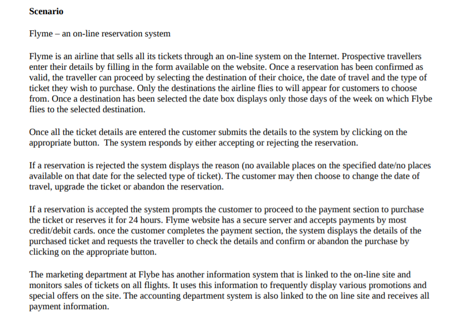 Requirements Engineering Answer question fully for thumbs up. Scenario Flyme - an