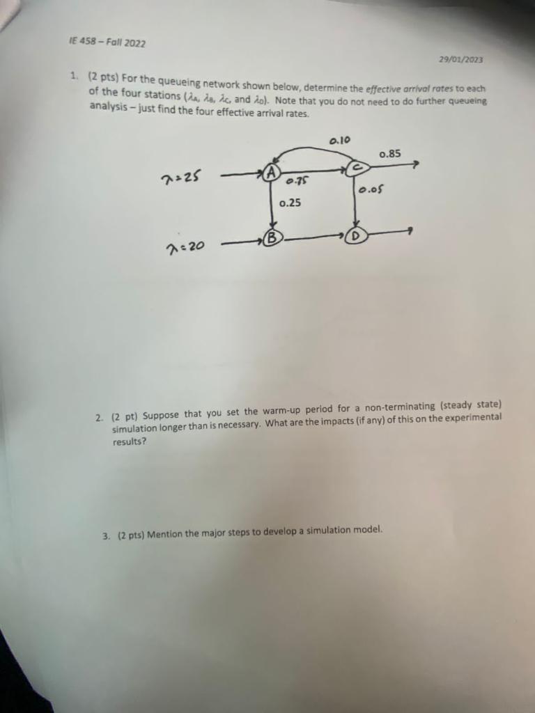 1. (2 pts) For the queueing network shown below, determine the