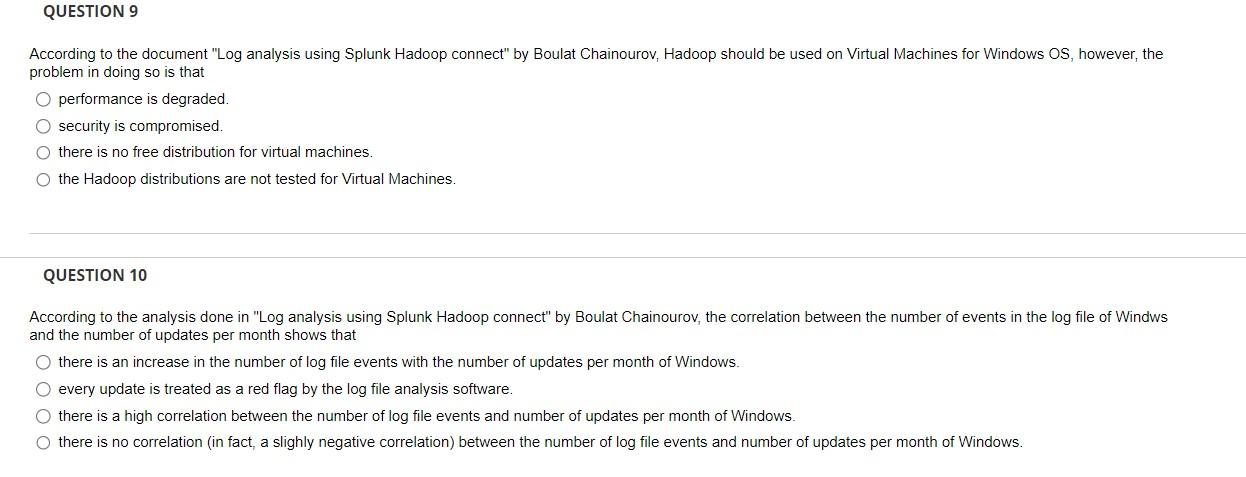  According to the document "Log analysis using Splunk Hadoop connect" by