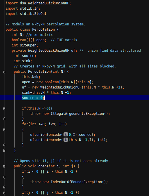 i am working on a percolation code and i need help. percolation: