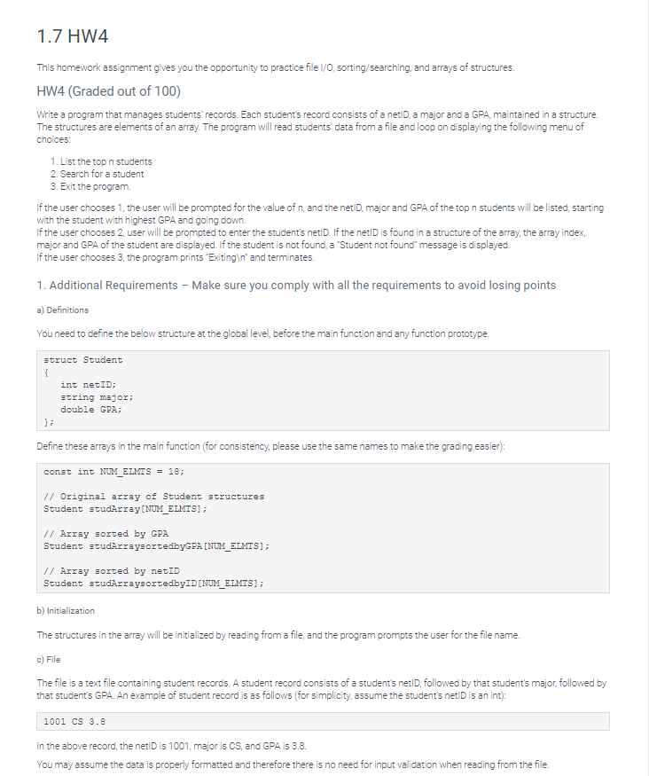 Please use CodeBlocks IDE to solve. in4.txt: 1007 ME 3.8 1013 CS