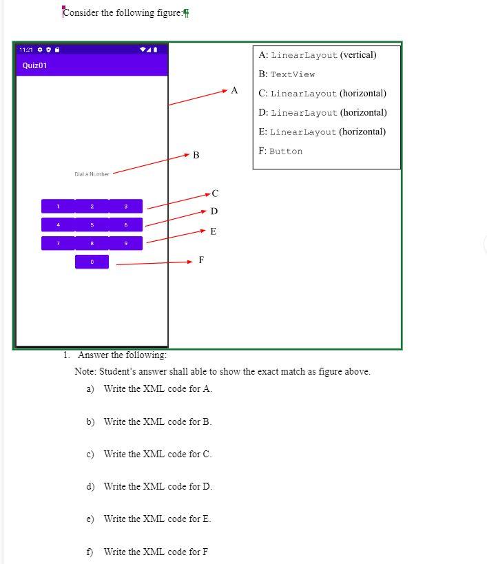 Consider the following figure: A: LinearLayout (vertical) B: TextView C: LinearLayout