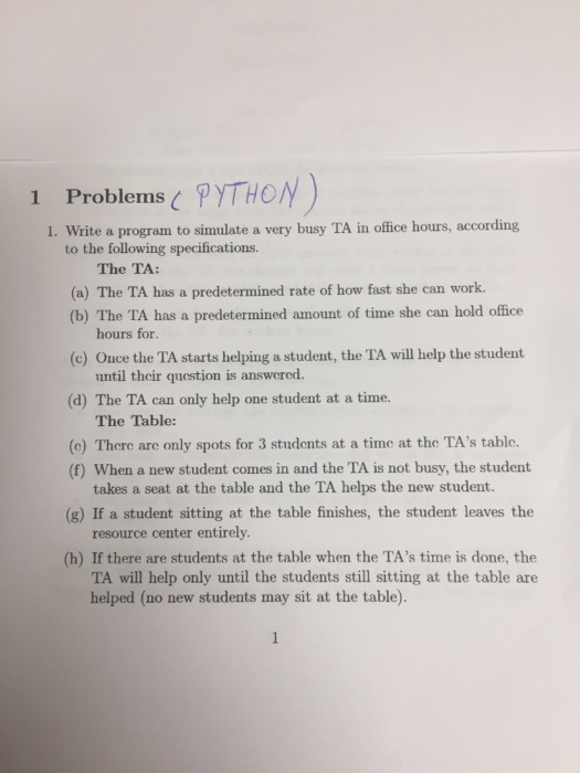  1 Problems (PY 1. Write a program to simulate a very