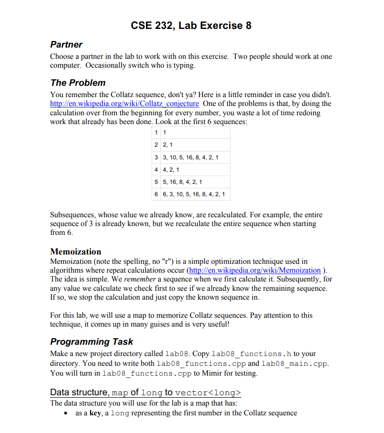  c++ no namespace please! CSE 232, Lab Exercise 8 Partner Choose