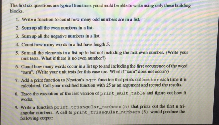  Python Just need 1,5,9 The first six questions are typical functions
