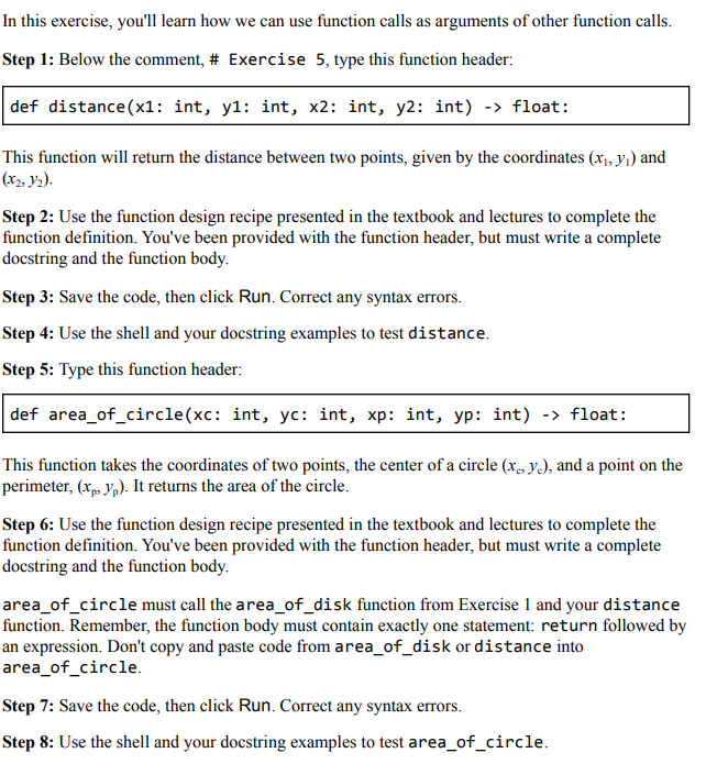 DO NOT USE LOCAL VARIABLES Doc string return statement and the tests.