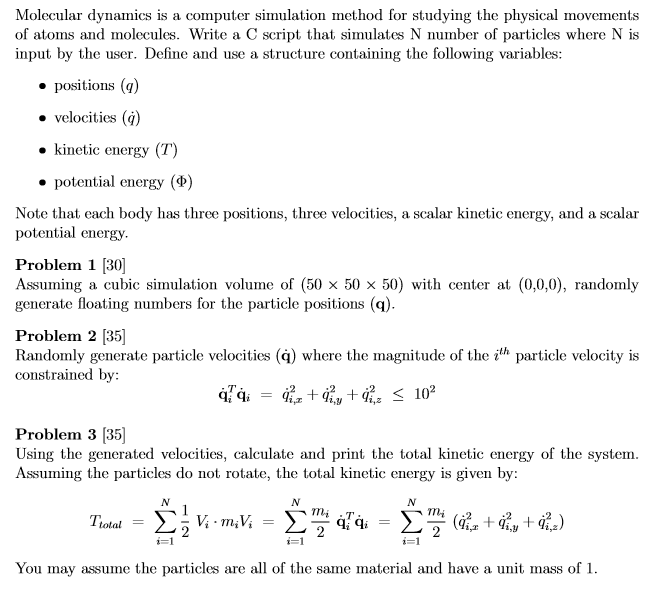  Problem 4 [50] Using the generated positions, calculate and print the