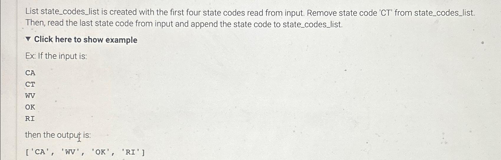  List state_codes_list is created with the first four state codes read