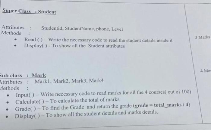 java program : Attributes : Studentid, StudentName, phone, Level Methods - Read