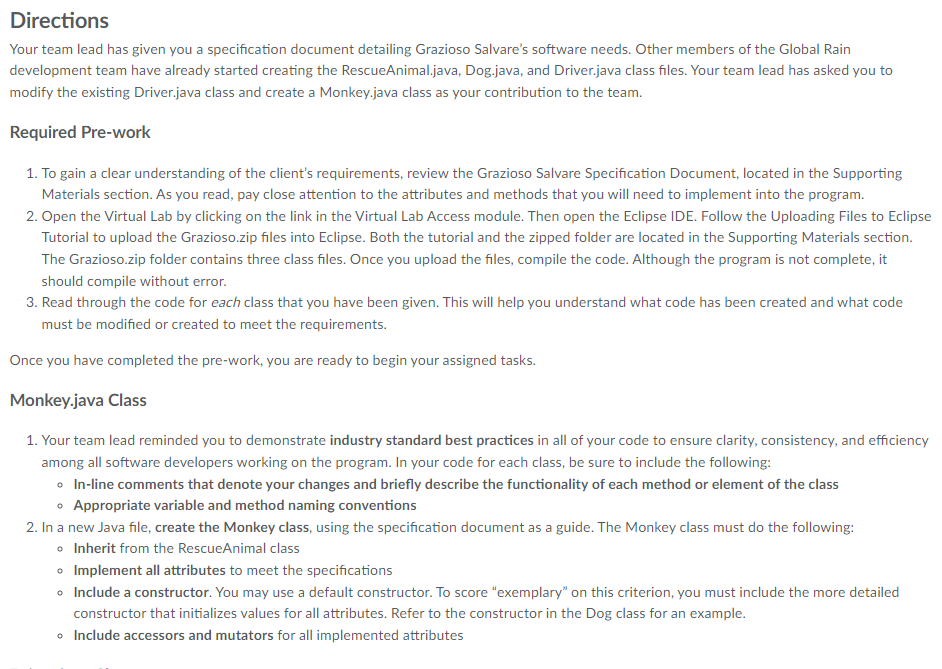  dog.java below Driver.java below Rescue animal below monkey.java is created from