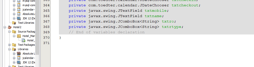 package hotelmanagement; 7 10 8 import java.sql.Connection; 9 import java.sql.DriverManager; import java.sql.