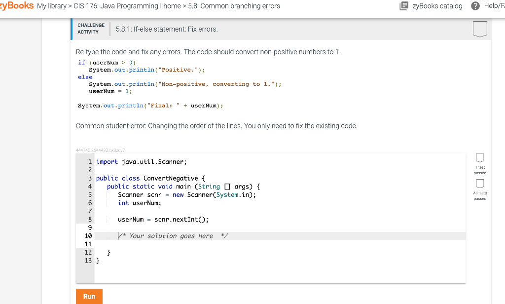 Re-type the code and fix any errors. The code should convert non-positive