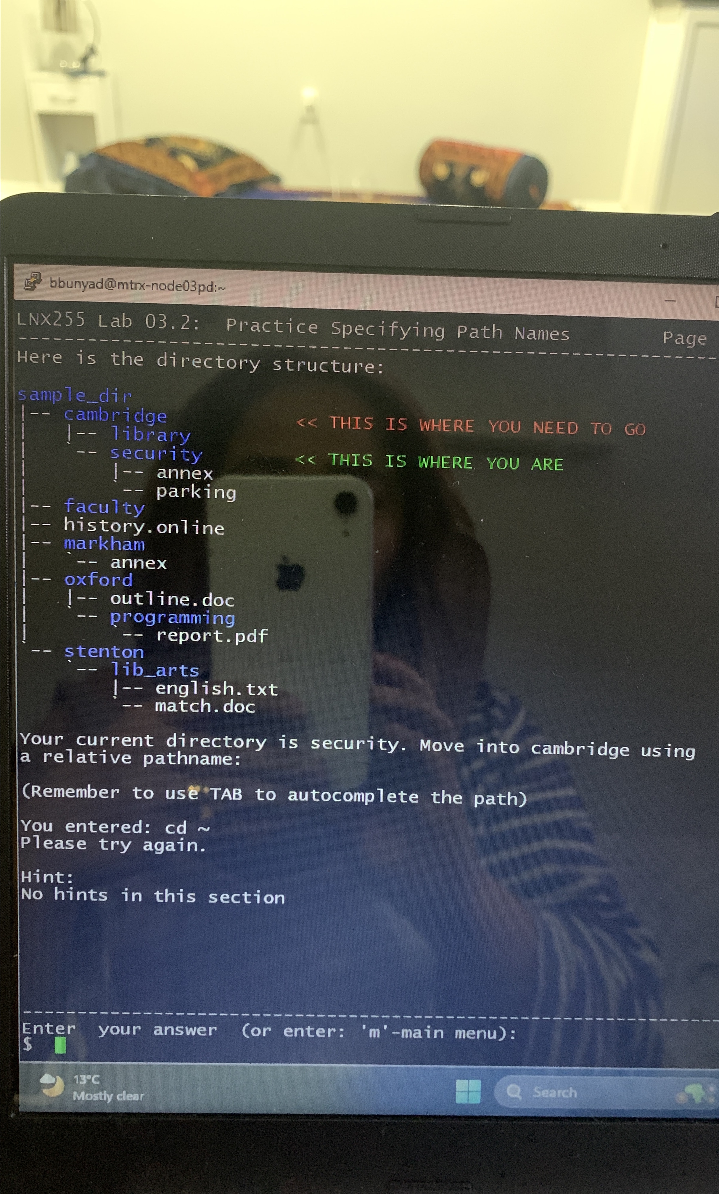  bbunyad@mtrx-node03pd: LNX255 Lab 03.2: Practice Specifying Path Names Page Here is