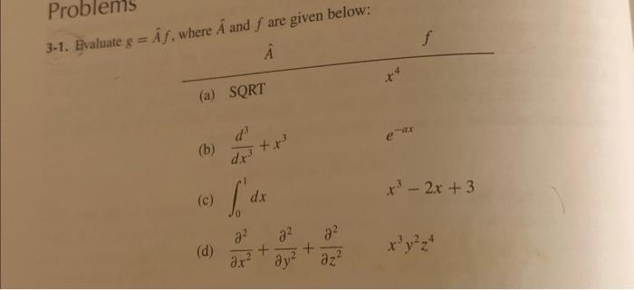  Problems 3-1. Evaluate g=A^f, where A^ and f are given below: