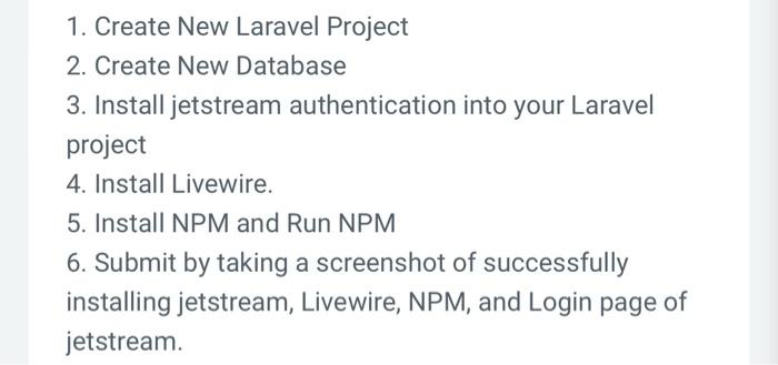  1. Create New Laravel Project 2. Create New Database 3. Install