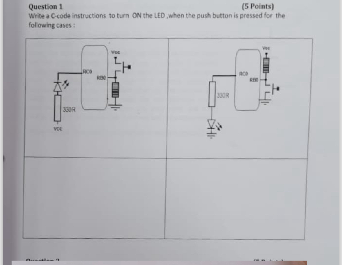  Question 1 (5 Points) Write a C-code instructions to turn ON