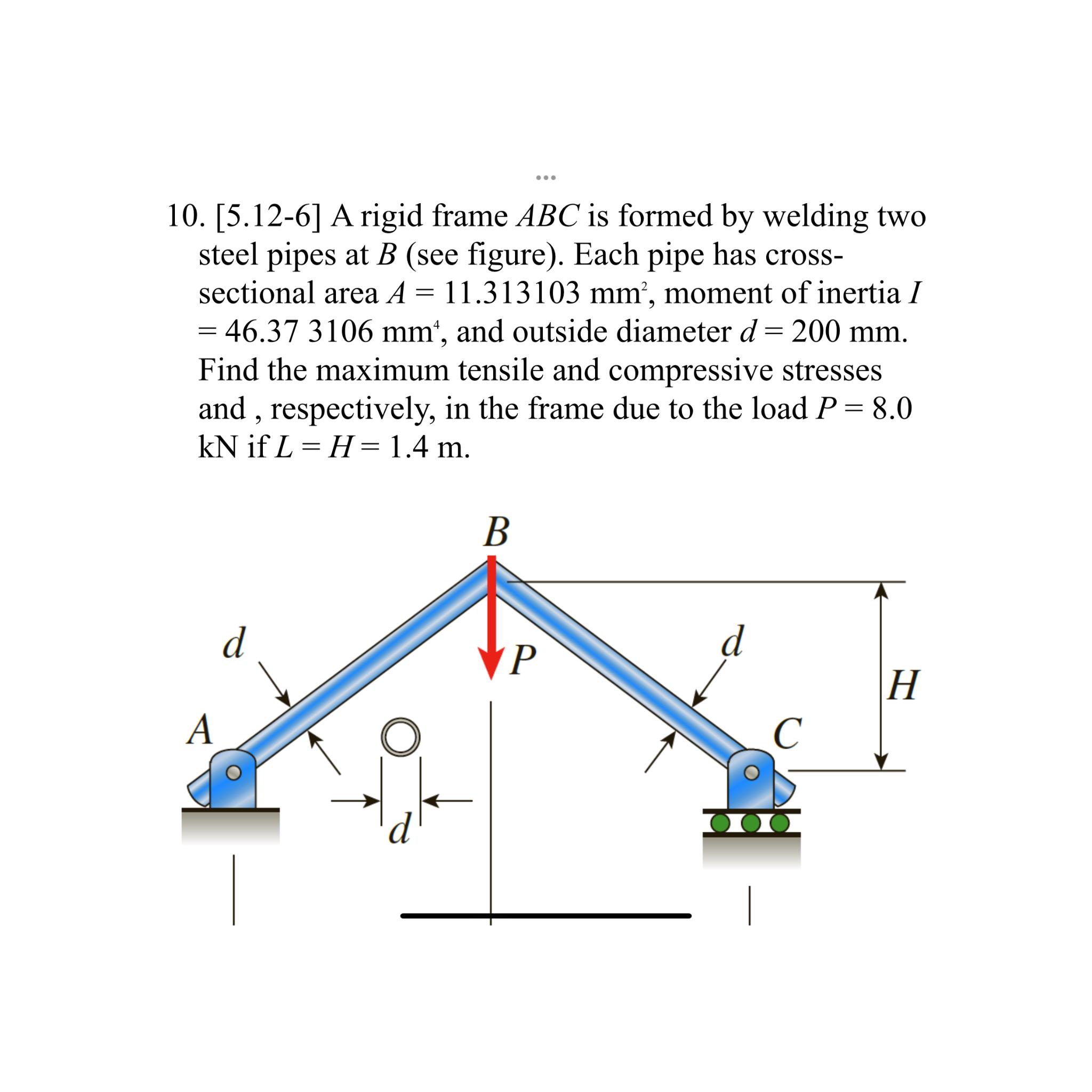  [5.12-6] A rigid frame ABC is formed by welding two steel