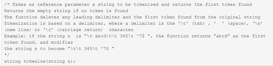 /* Takes as reference parameter a string to be tokenized and