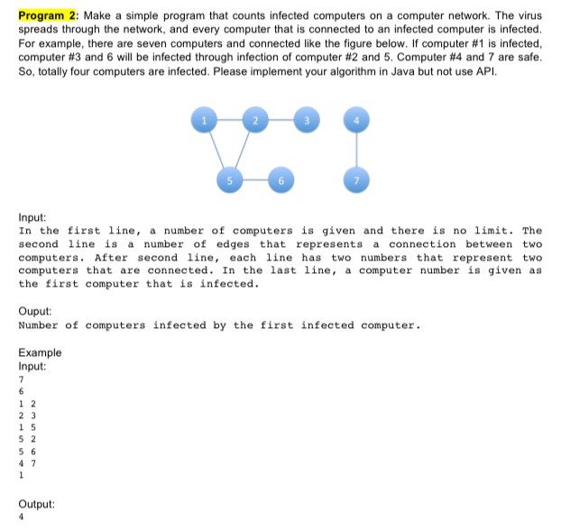 (Java) Program 2: Make a simple program that counts infected computers on