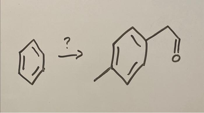 Propose a synthesis for 4-methylbenzaldehyde from a standard benzene using Diels-Alder Reactions.