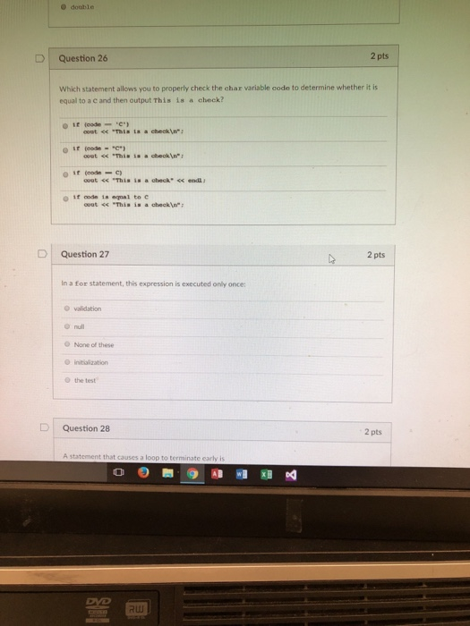  O dosble | Question 26 2 pts Which statement allows you