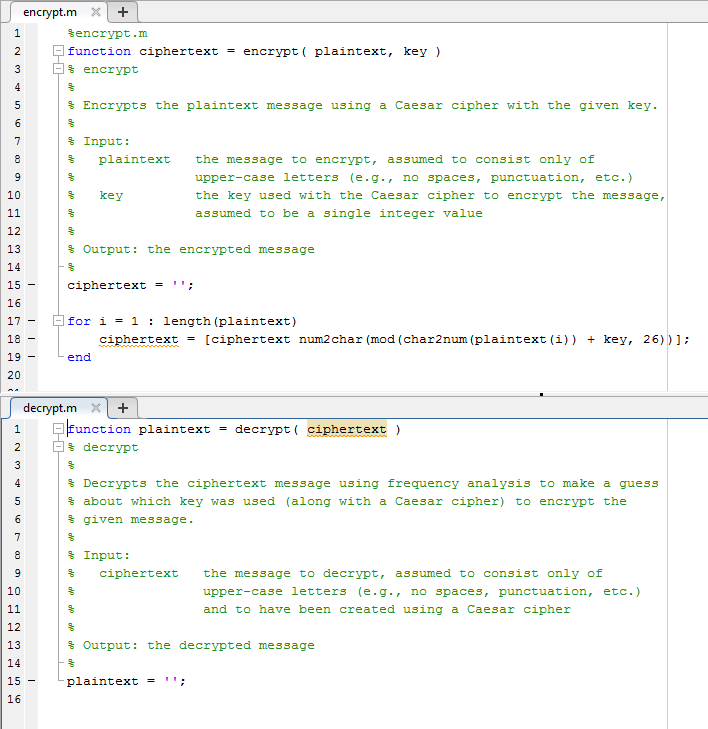 described below Here are the other code files , please finish decrypt.m