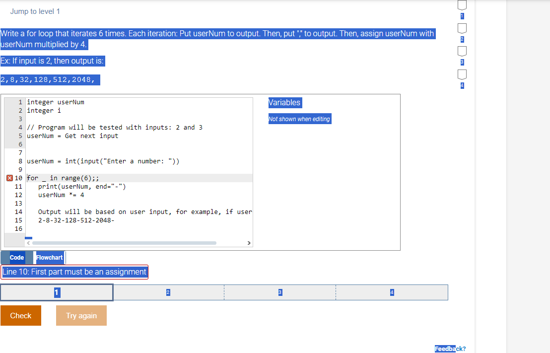  Jump to level 1 Write a for loop that iterates 6