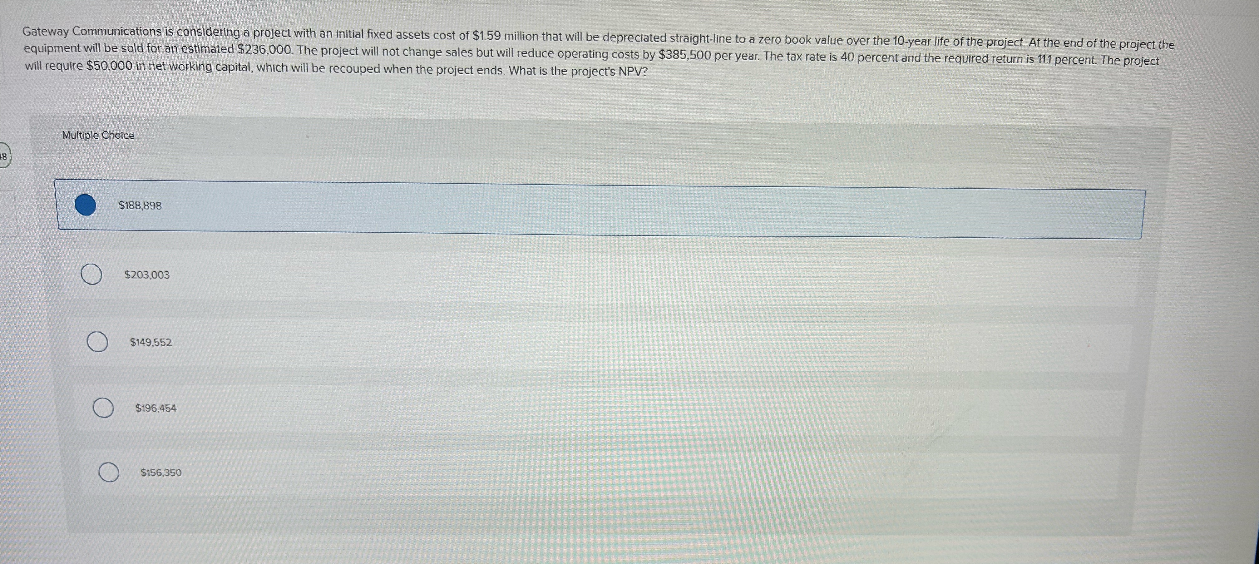  will require $50,000 in net working capital, which will be recouped