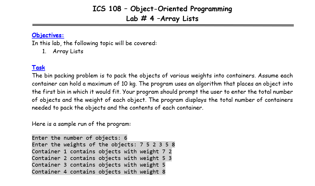 please solve this with JAVA Objectives: In this lab, the following topic