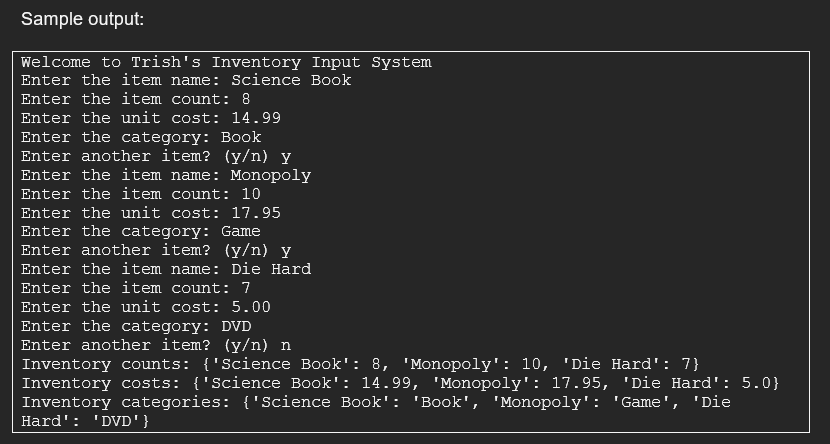  PROBLEM 3 In this python problem, we redesign the inventory program