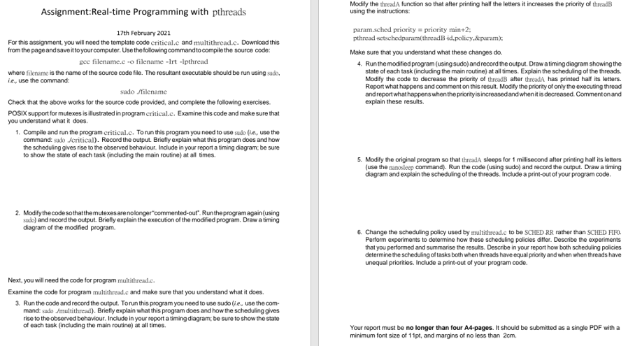 you will need the template code critical.c and multithread.c. Download this from