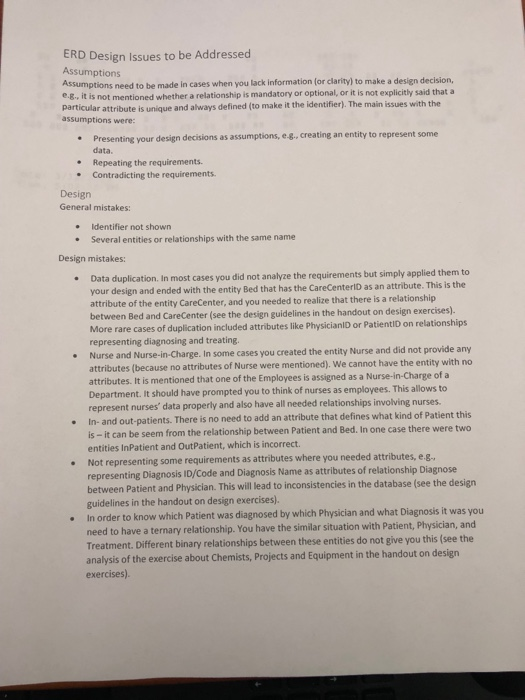 database design ERD Design Issues to be Addressed Assumptions Assumptions need to