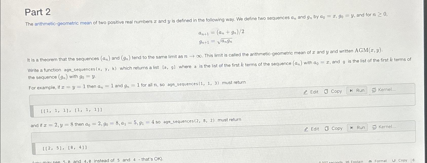  Part 2 an+1=an+gn2 gn+1=angn2 the sequence (gn) with g0=y. For example,