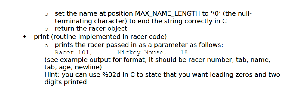 and racer.c * gcc race.c racer.c main.c * OR * gcc -o