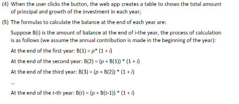 growth of investment in a table, as illustrated below. The program needs