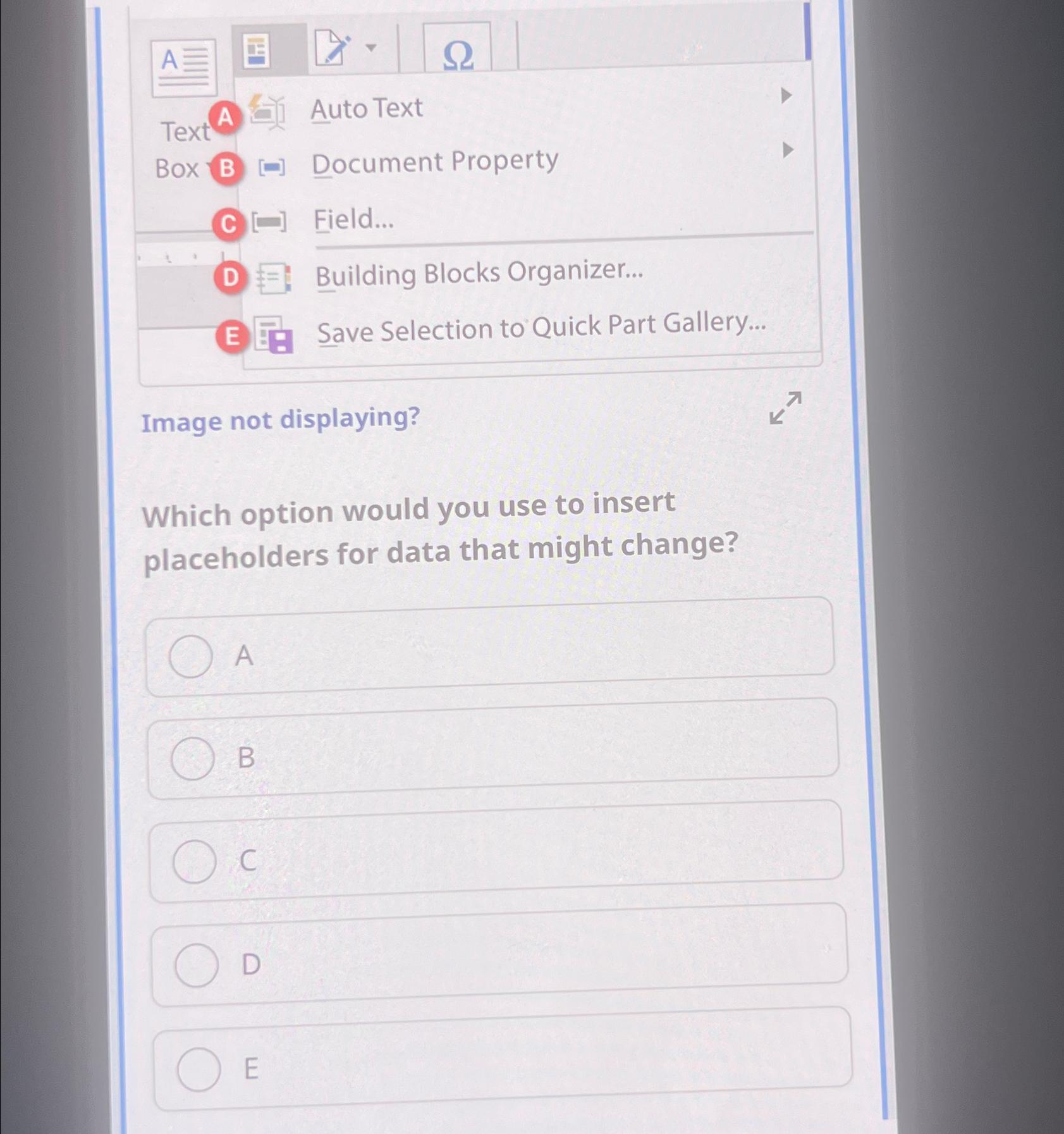  A (A) Auto Text Box B [-] Document Property C [-]