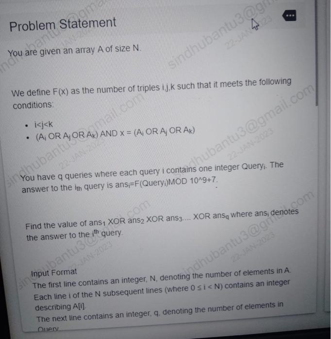 this is coding question Problem Statement You are given an array A