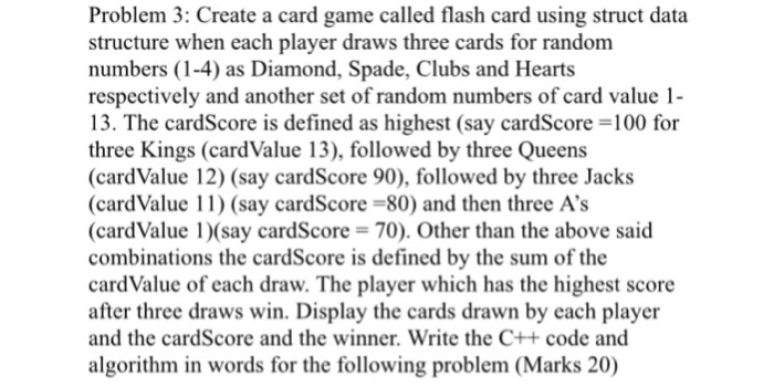  Problem 3: Create a card game called flash card using struct