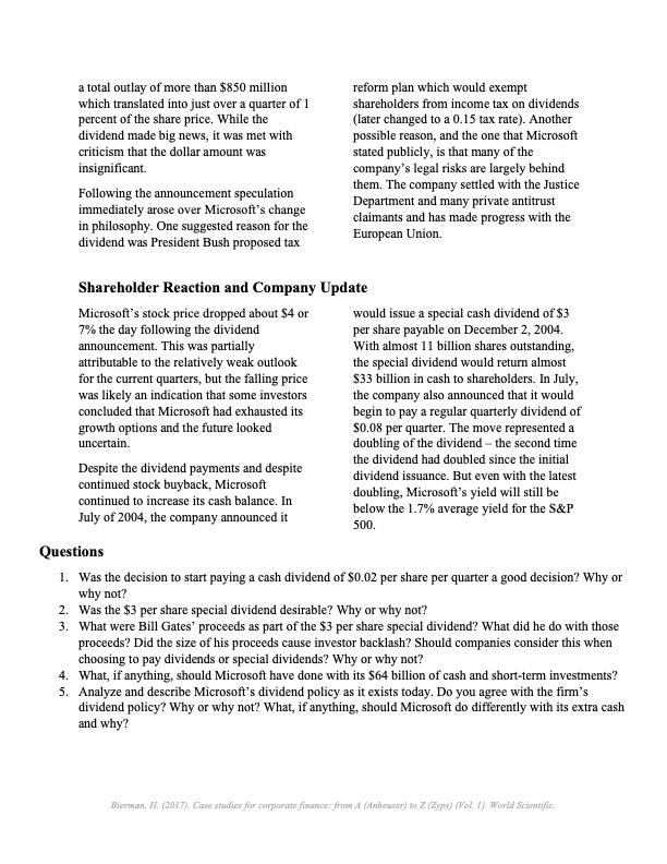 to Have (2004) Strategic Overview Microsoft announced at the annual shareholders meeting