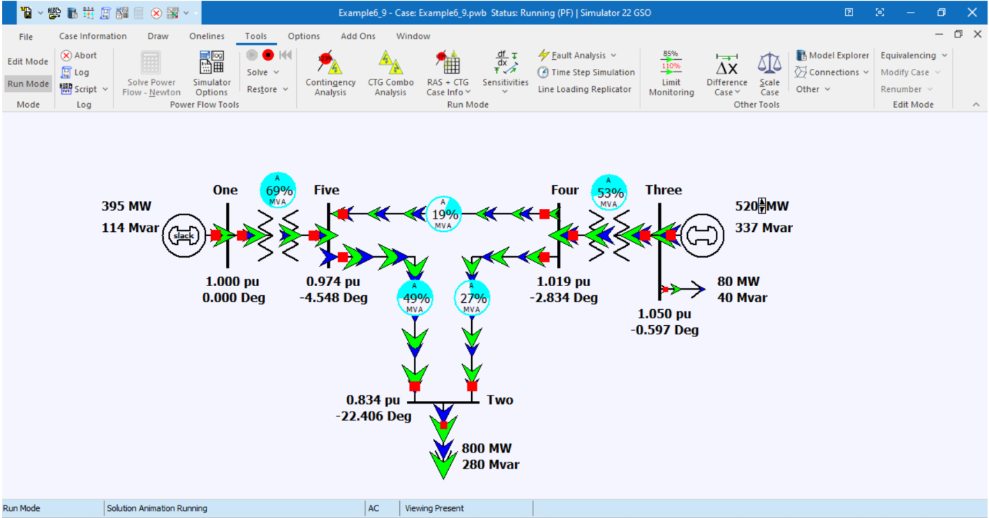  Develop a Matlab code that solves the power flow problem in