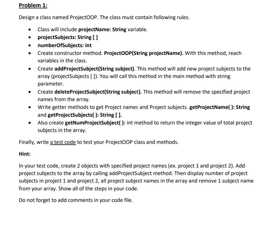  using java Design a class named ProjectOOP. The class must contain