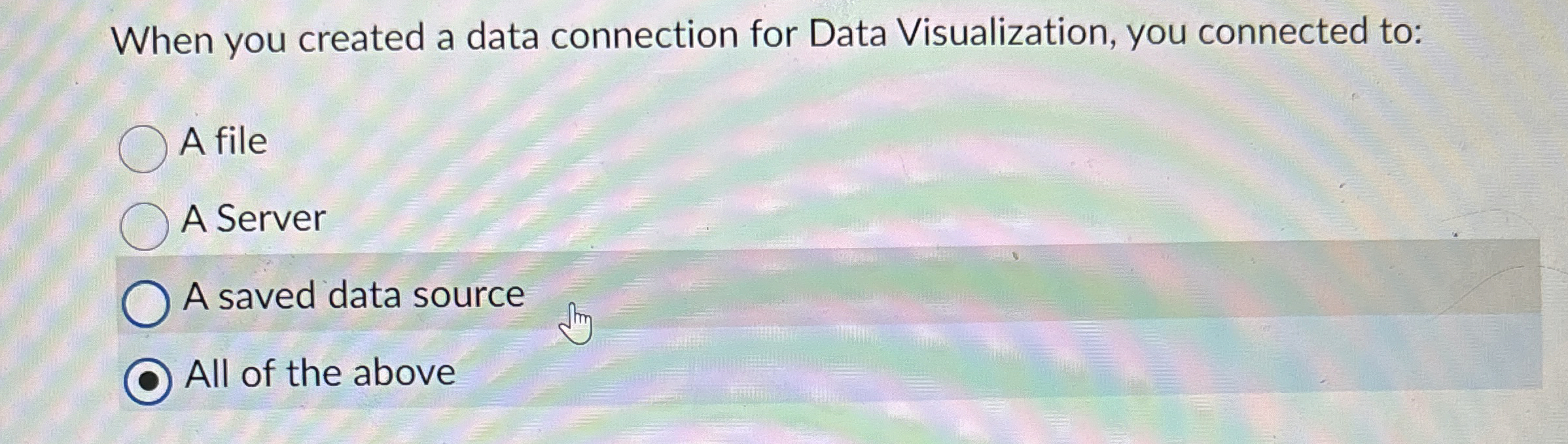 When you created a data connection for Data Visualization, you connected