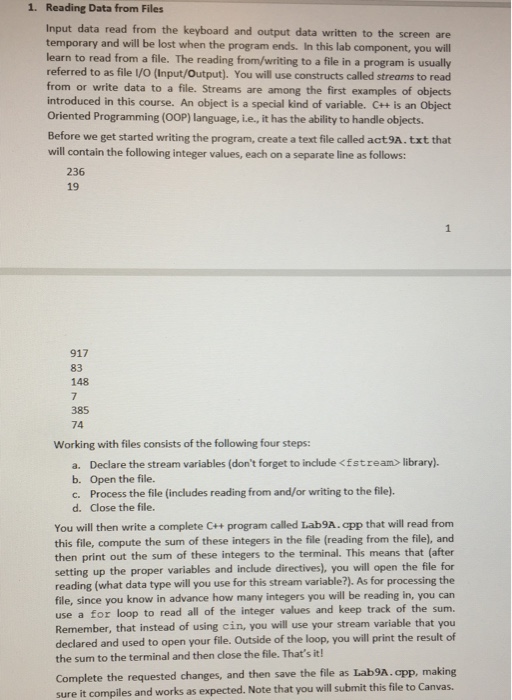  1. Reading Data from Files Input data read from the keyboard